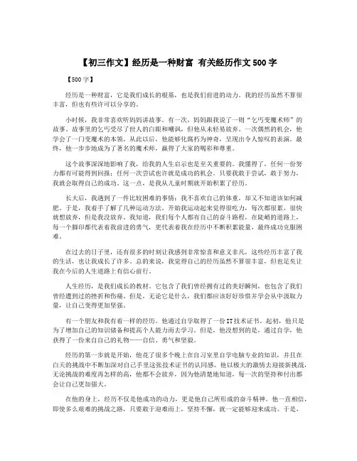 【初三作文】经历是一种财富 有关经历作文500字
