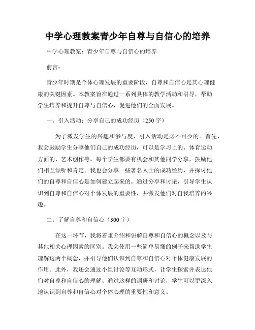 中学心理教案青少年自尊与自信心的培养