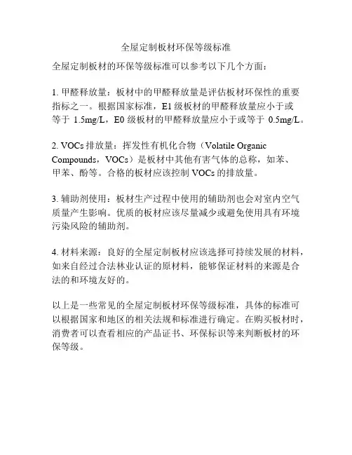 全屋定制板材环保等级标准