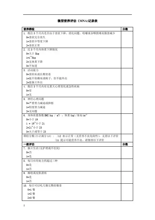 微型营养评估表