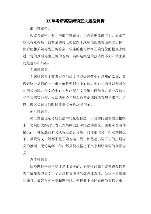 考研英语阅读五大题型解析