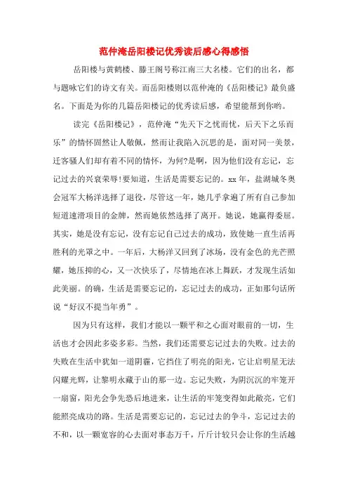 范仲淹岳阳楼记优秀读后感心得感悟
