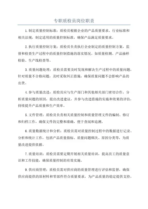 专职质检员岗位职责