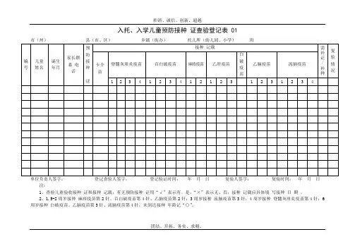 儿童入园、入校查验预防接种证统计表表模板