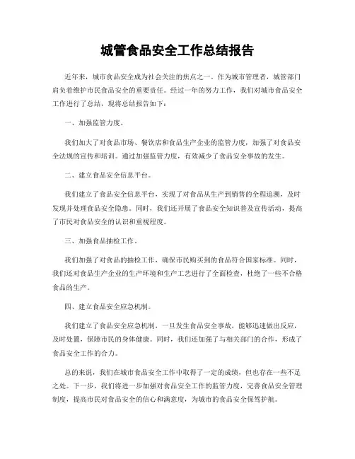 城管食品安全工作总结报告