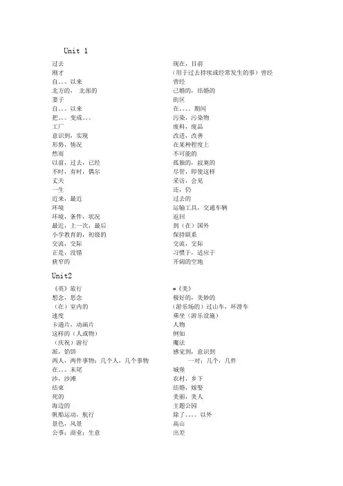译林版八年级下册英语单词默写表文档
