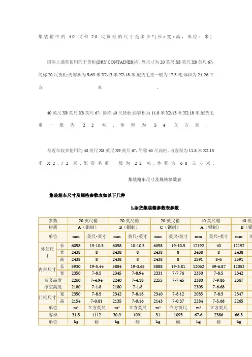 集装箱中的40尺和0尺货柜的尺寸是多少