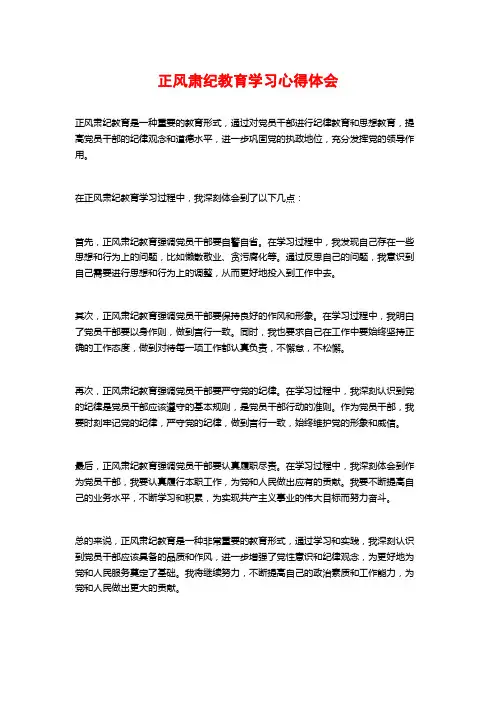 正风肃纪教育学习心得体会