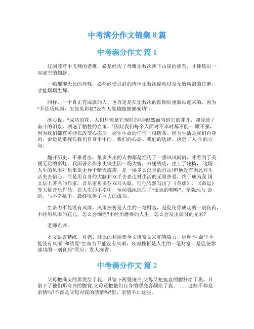 中考满分作文锦集8篇
