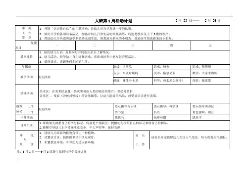 上半年幼儿园大班周计划表