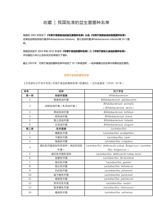 我国批准的益生菌菌种名单