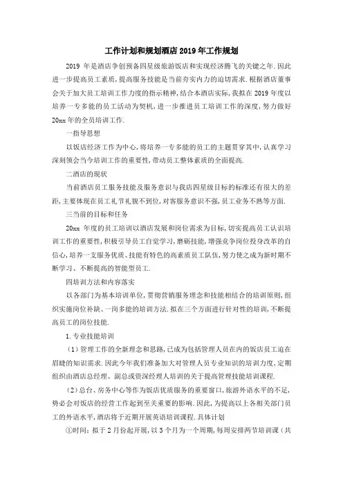 工作计划和规划 酒店2019年工作规划 精品
