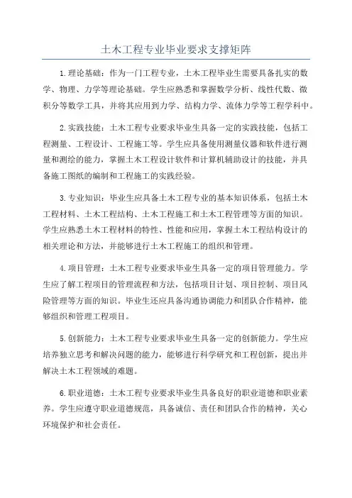 土木工程专业毕业要求支撑矩阵