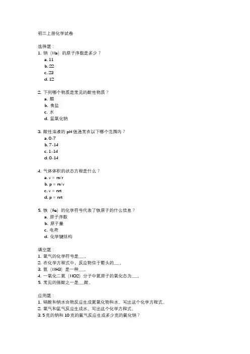 初三上册化学试卷
