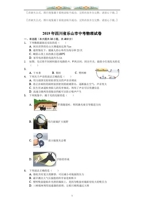 2019年四川省乐山市中考物理试卷(解析版)#.docx