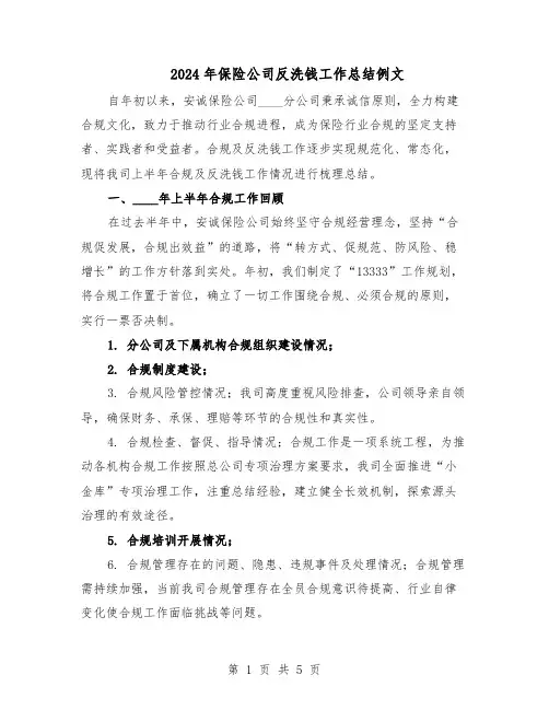 2024年保险公司反洗钱工作总结例文（二篇）