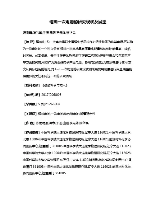 锂硫一次电池的研究现状及展望