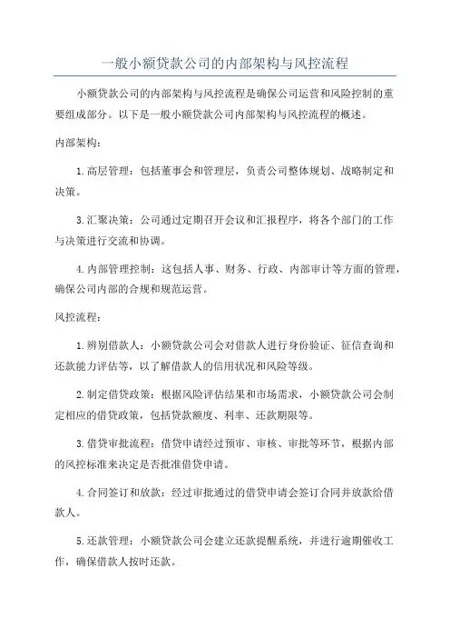 一般小额贷款公司的内部架构与风控流程