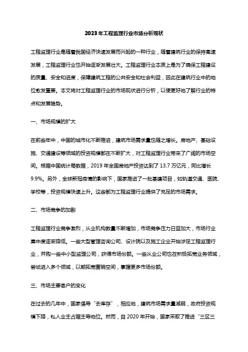 2023年工程监理行业市场分析现状