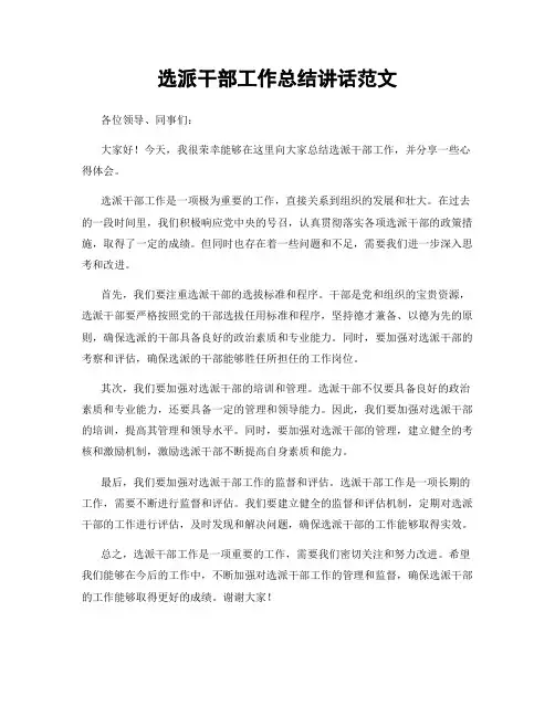 选派干部工作总结讲话范文