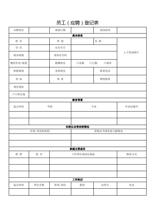 员工(应聘)登记表