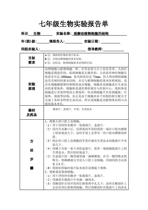 观察植物细胞和动物细胞的结构