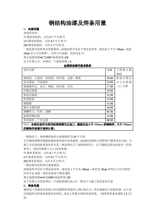 (完整word版)钢结构焊条油漆计算