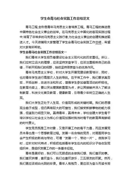 学生会青马社会实践工作总结范文
