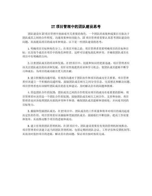 IT项目管理中的团队建设思考
