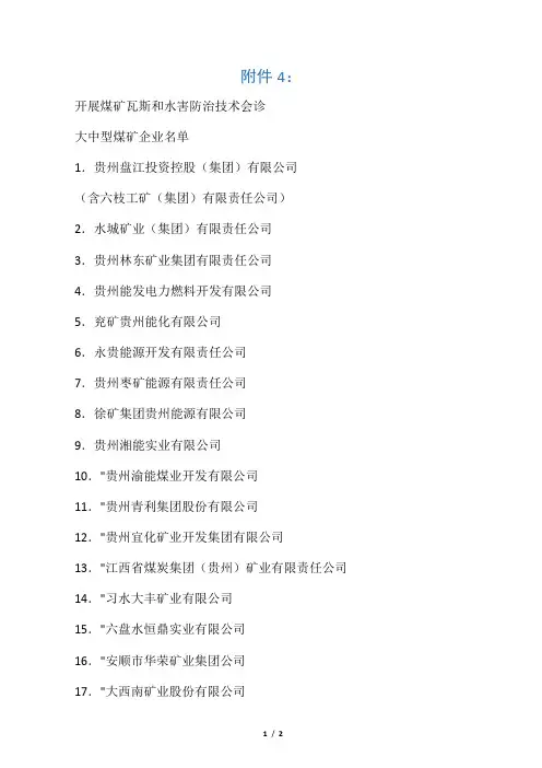 贵州省大中型煤矿企业名单
