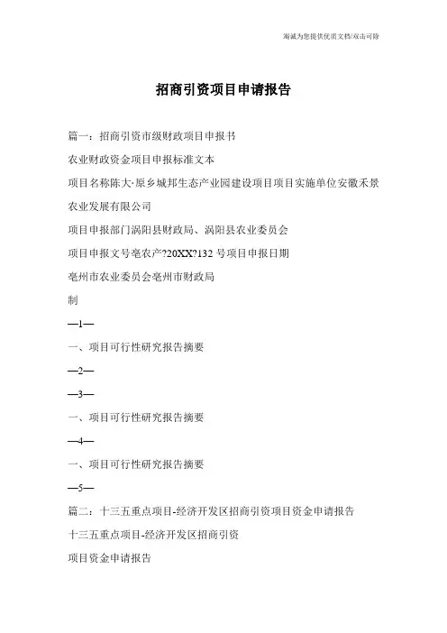 招商引资项目申请报告