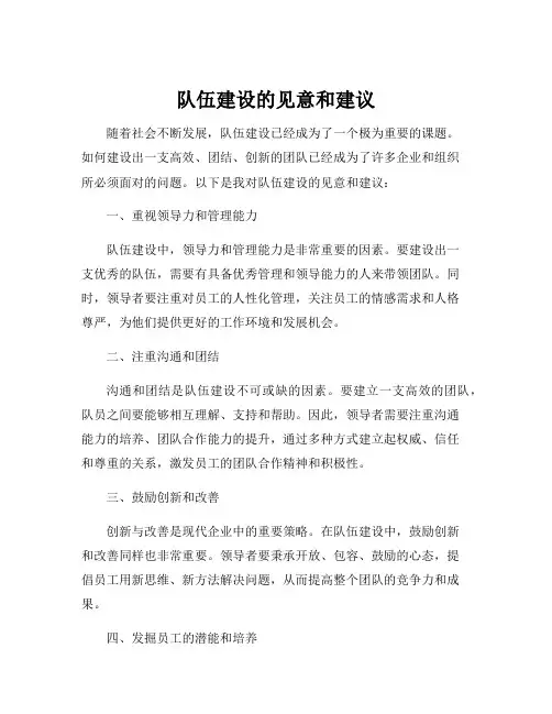 队伍建设的见意和建议