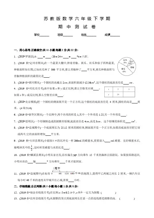 苏教版六年级下学期数学《期中检测卷》及答案