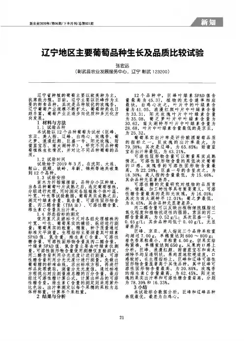 辽宁地区主要葡萄品种生长及品质比较试验