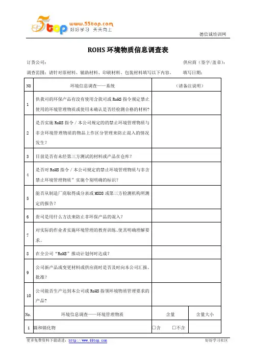 ROHS环境物质信息调查表
