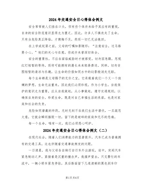 2024年交通安全日心得体会例文(五篇)