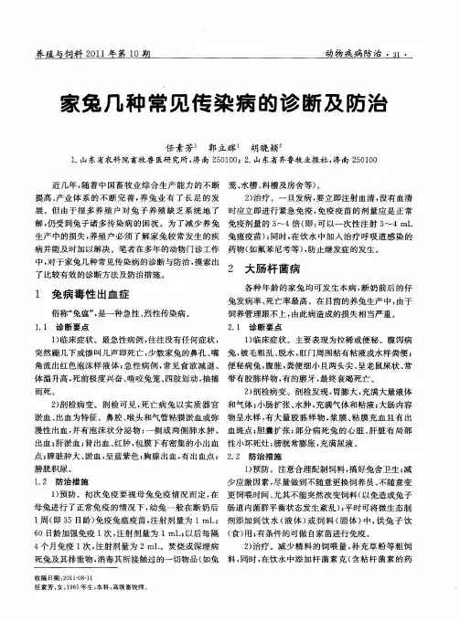家兔几种常见传染病的诊断及防治