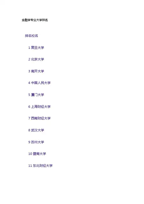 金融学大学排名(个人认为比较中肯