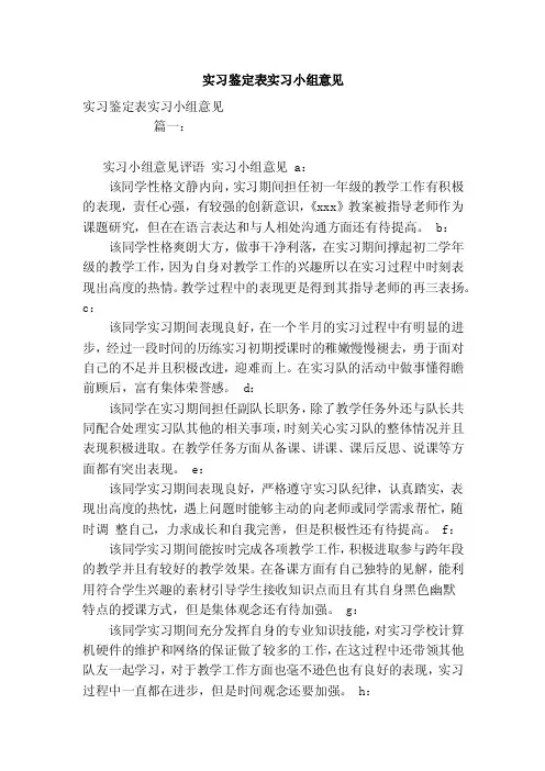 实习鉴定表实习小组意见