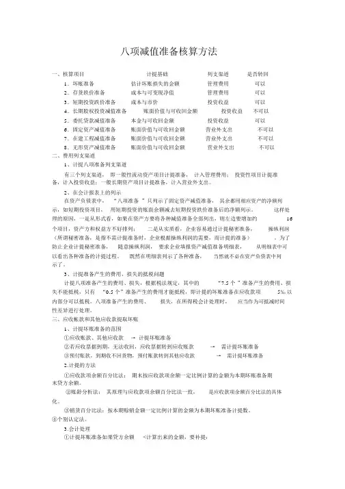 减值准备核算方法