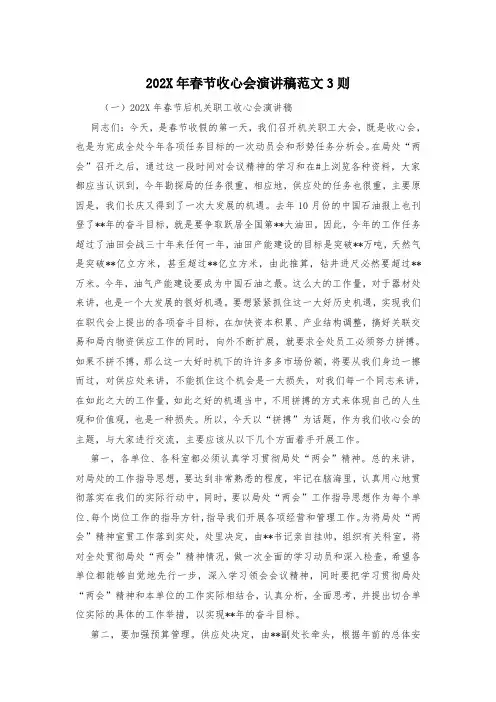 202X年春节收心会演讲稿范文3则