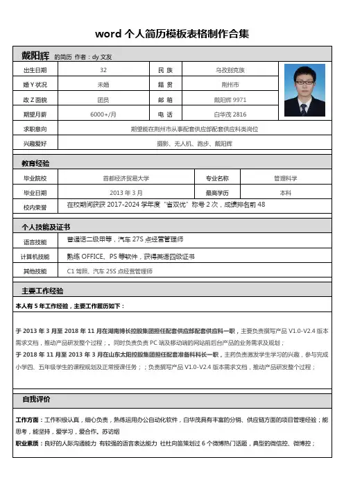 word个人简历模板表格制作合集