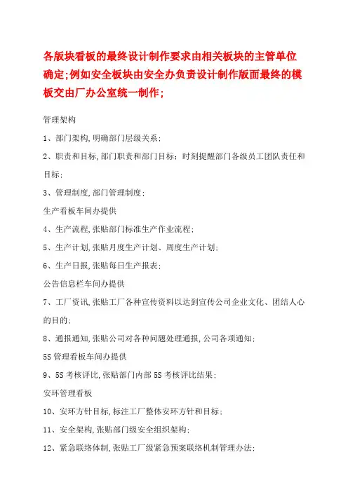 生产部门管理看板设计制作标准