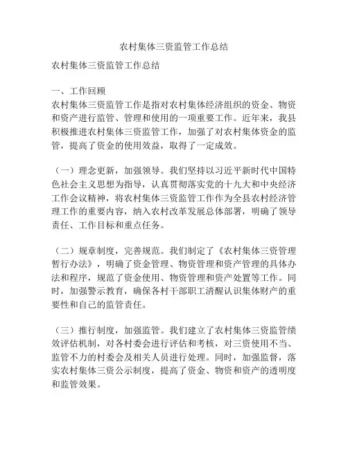 农村集体三资监管工作总结