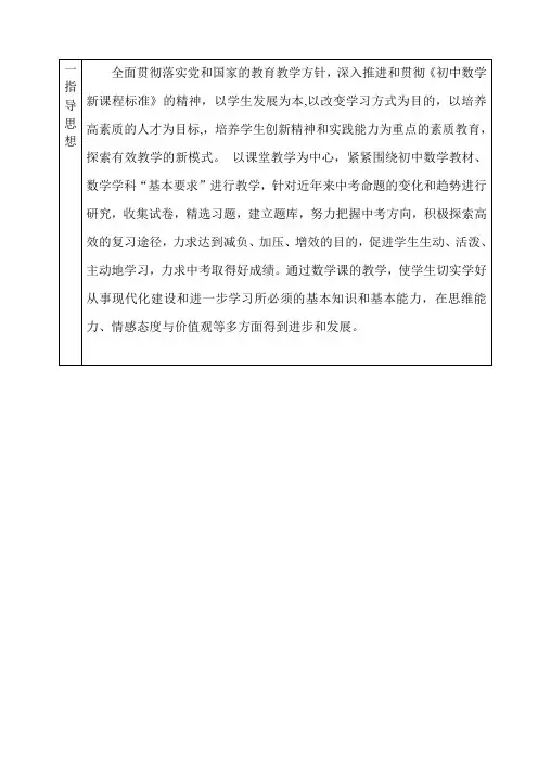 2020年九年级下册数学教学计划