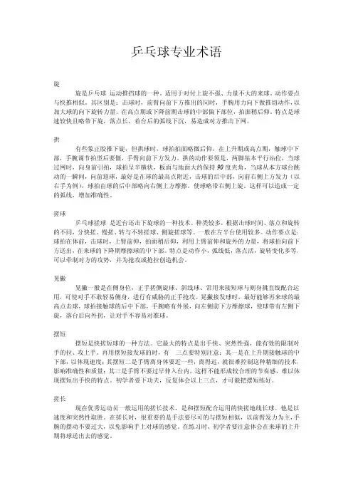 乒乓球专业术语
