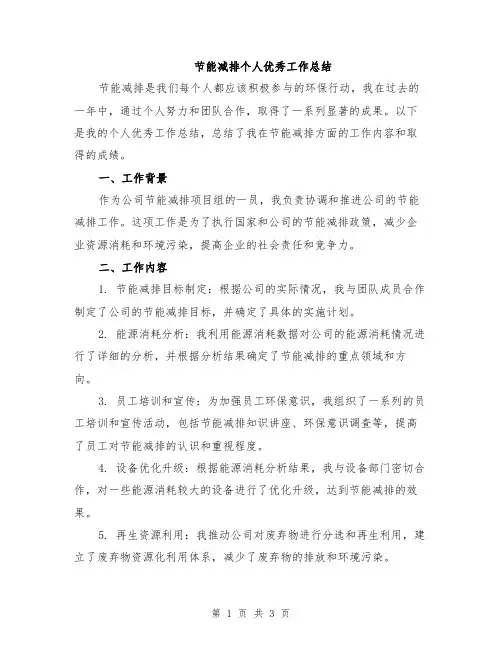 节能减排个人优秀工作总结
