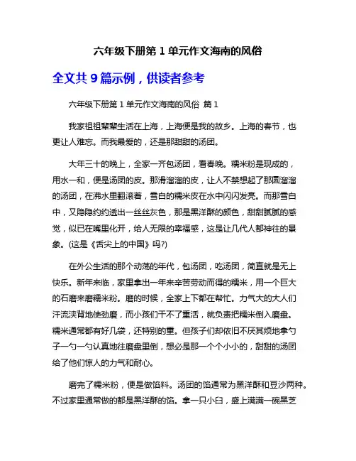 六年级下册第1单元作文海南的风俗