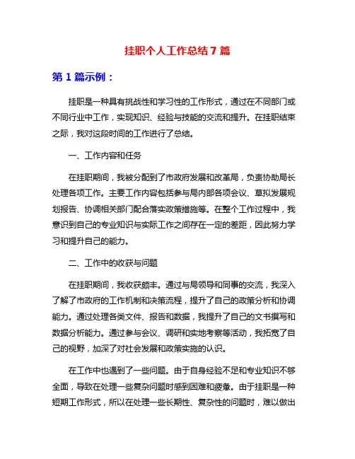 挂职个人工作总结7篇