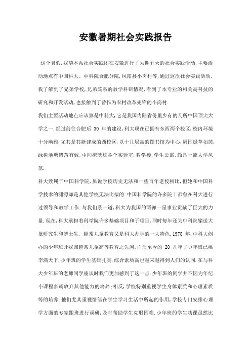 安徽暑期社会实践报告